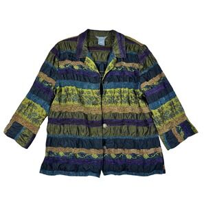 Vtg Koret Dress Womens Textured Striped Purple Green Blazer Jacket Gypsy Size 16